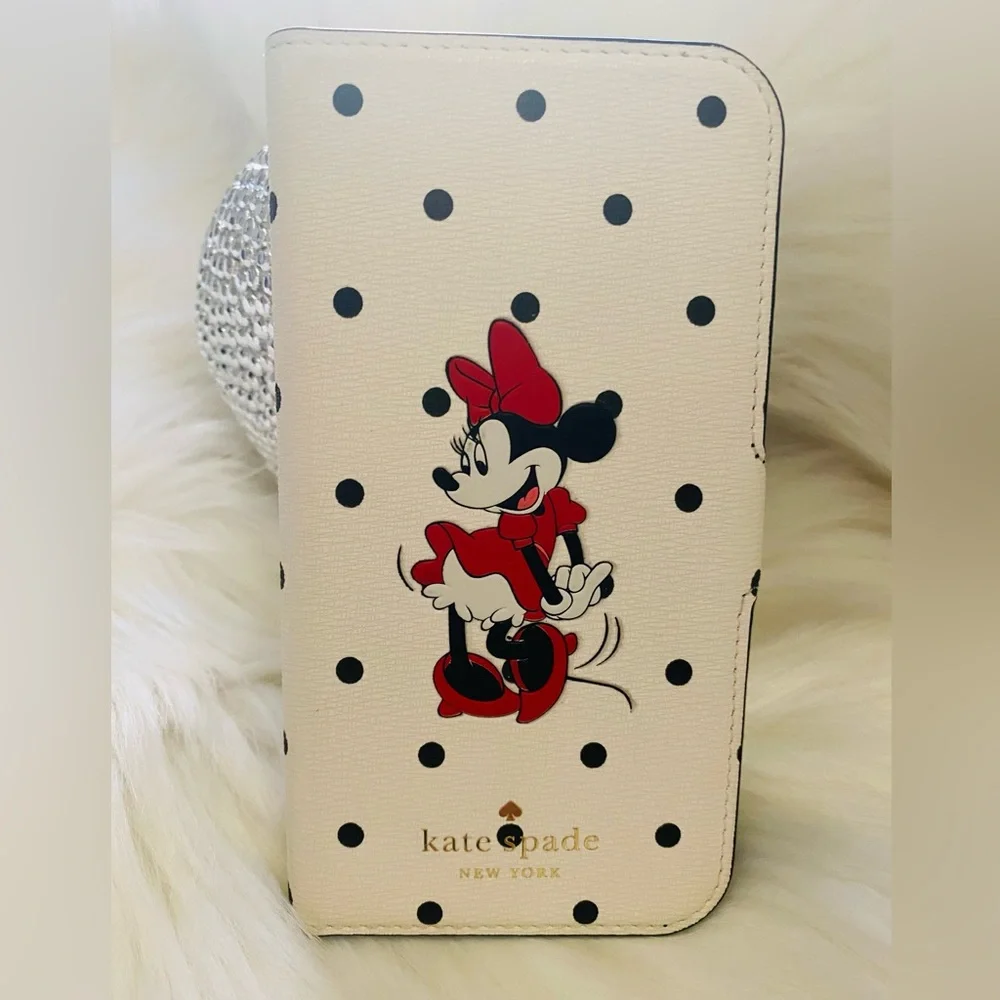 kate spade White Polka Dot Minnie Mouse Folio Phone Case with Red Accents